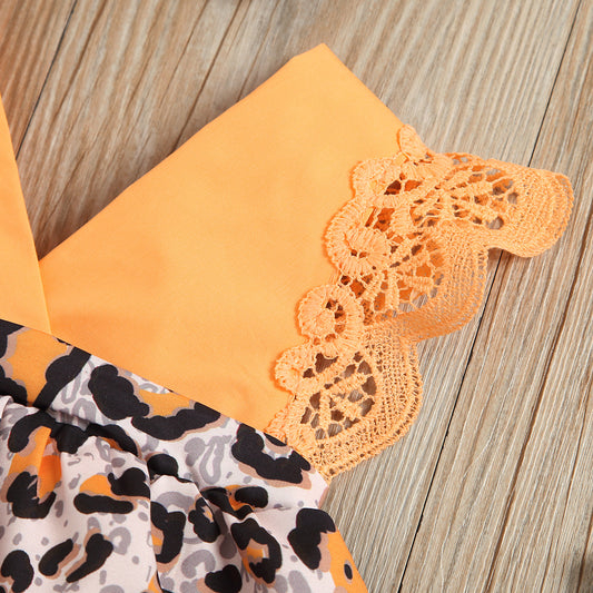 Baby Girl Leopard-Print Tutu Romper Dress with Headband – Orange