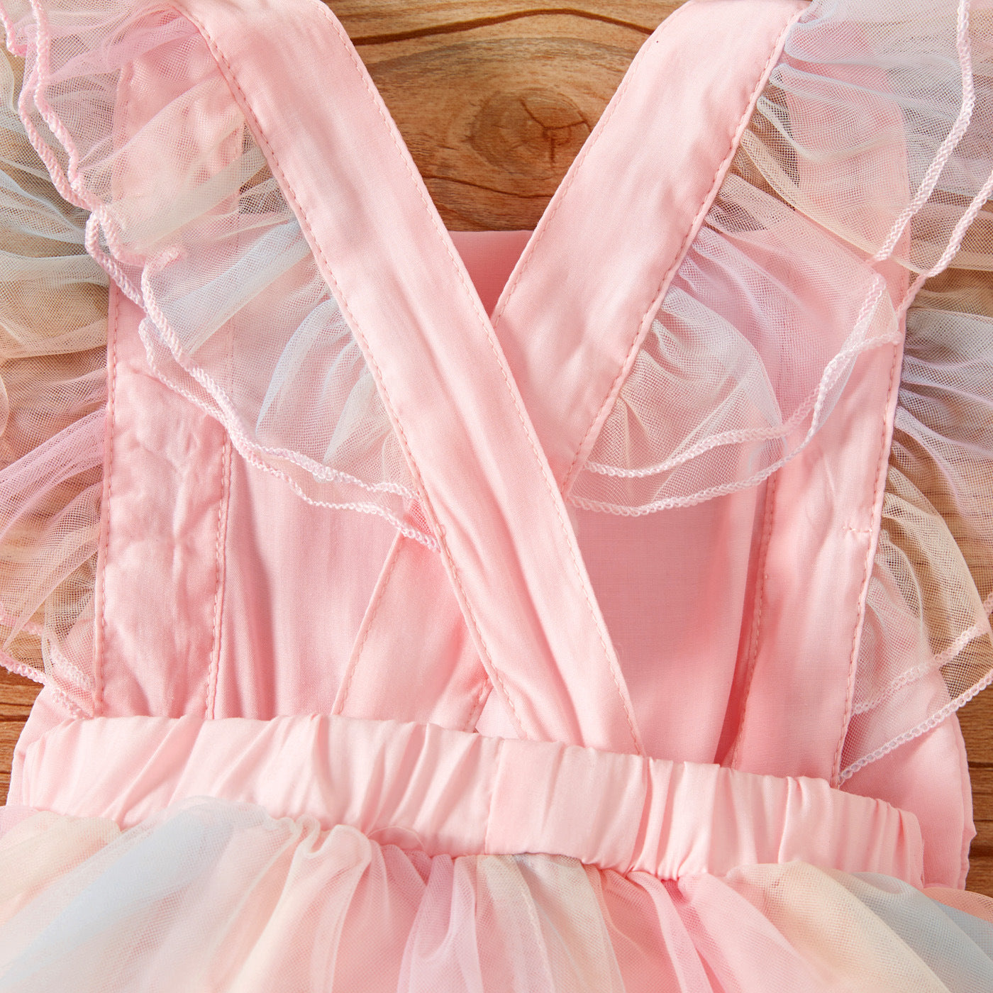 Baby Girl Rainbow Tulle Romper Dress – Pink