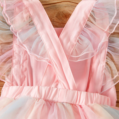 Baby Girl Rainbow Tulle Romper Dress – Pink