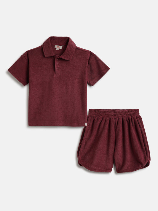 Fun in the Sun Oversized Coord Set for Boys (Maroon)