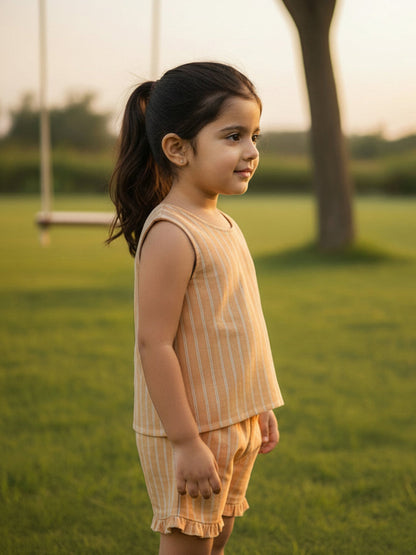 Classic Striped Coord Set for Girls (Beige)