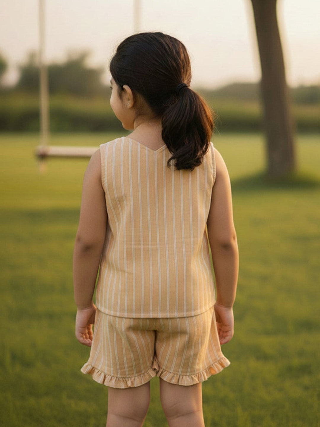 Classic Striped Coord Set for Girls (Beige)