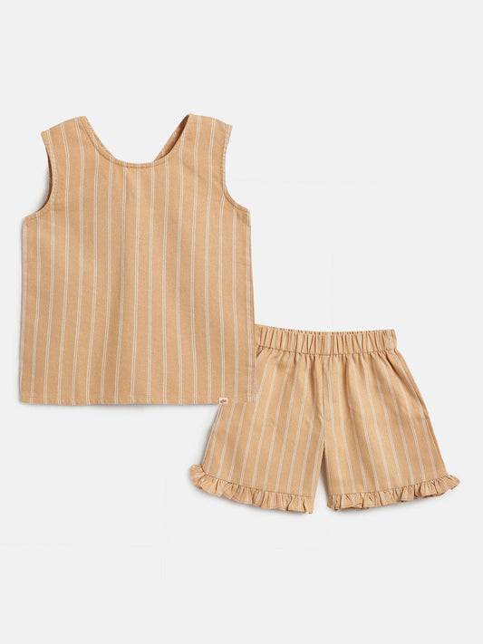 Classic Striped Coord Set for Girls (Beige)
