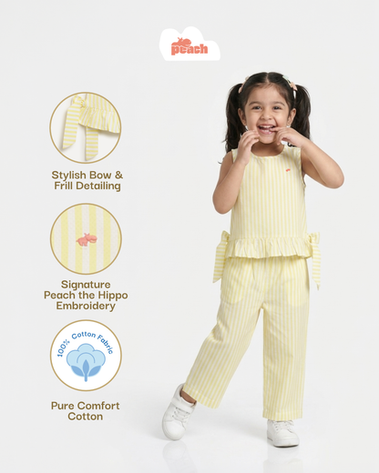 Yellow Pop and Bow Striped Coord Set for Girls
