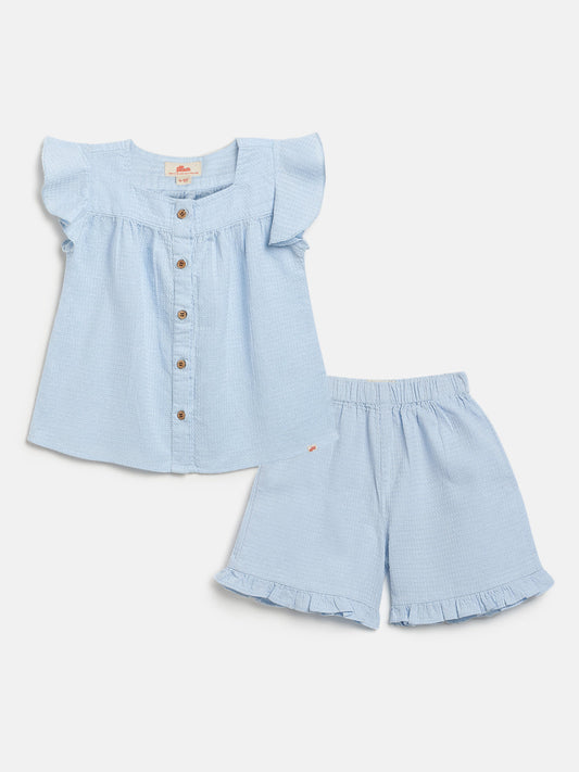 All Occasion Waffle Textured Coord Set for Girls (Pastel Blue)
