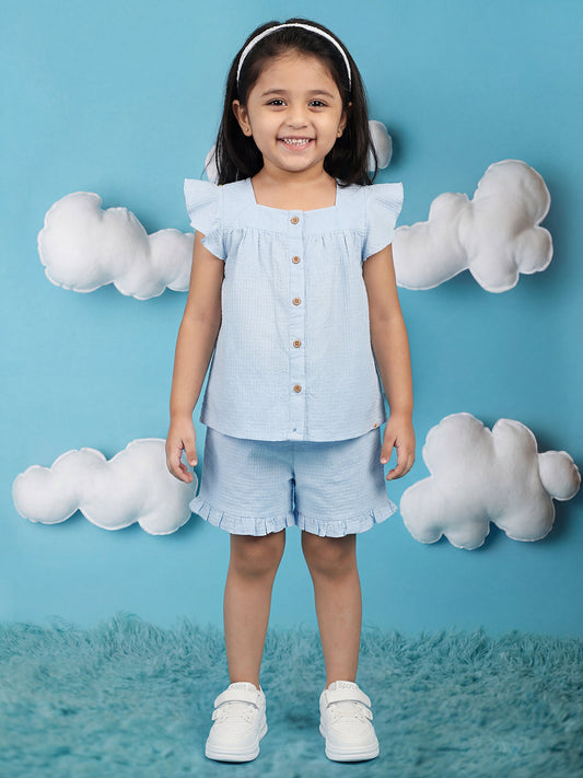 All Occasion Waffle Textured Coord Set for Girls (Pastel Blue)