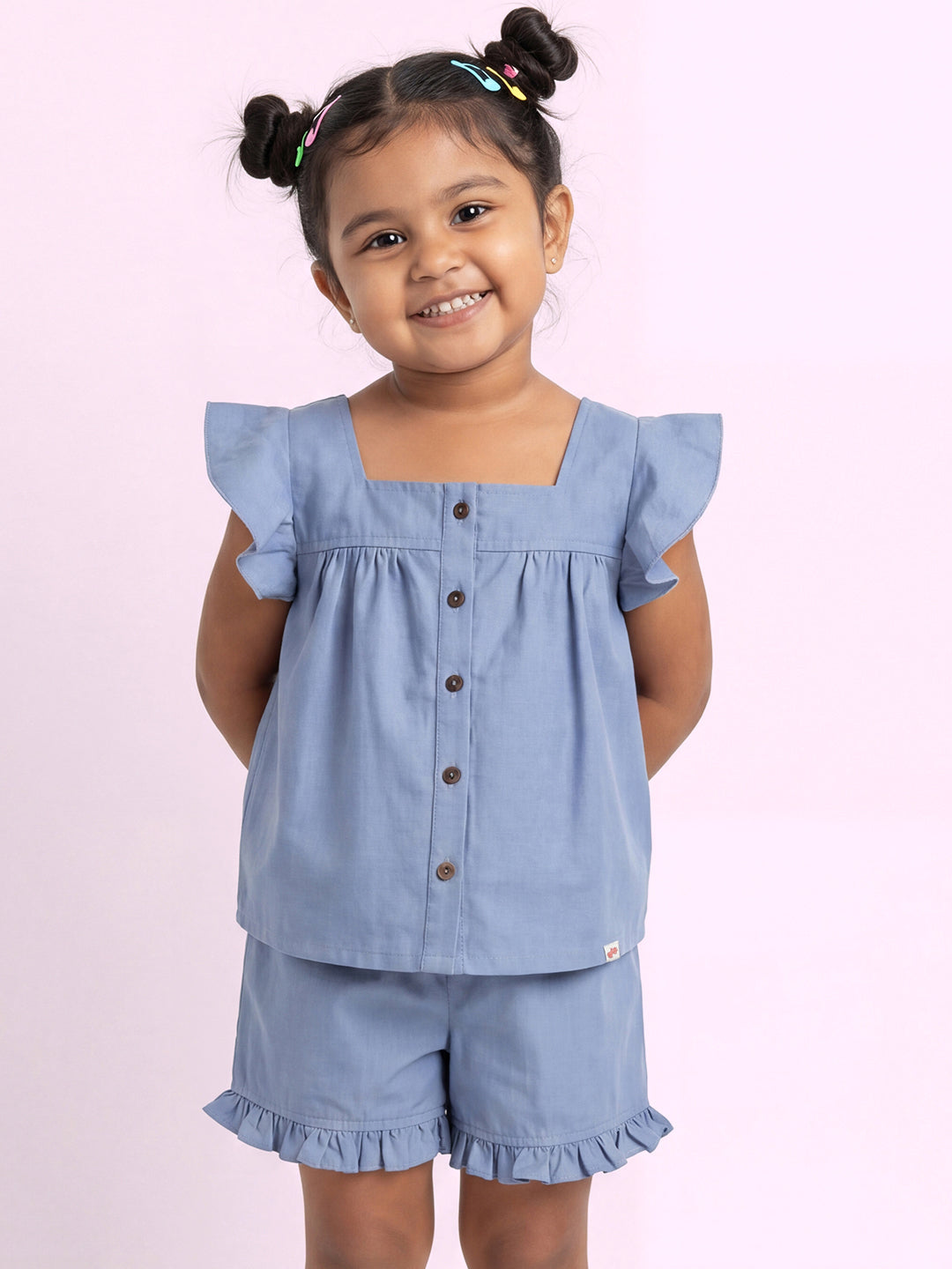 All Occasion Self Textured Coord Set for Girls (Blue)