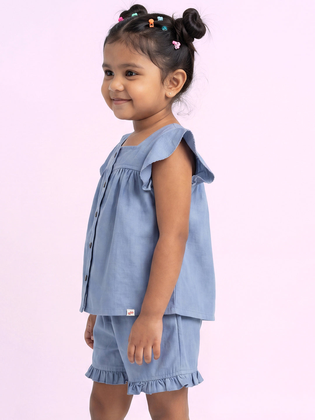 All Occasion Self Textured Coord Set for Girls (Blue)