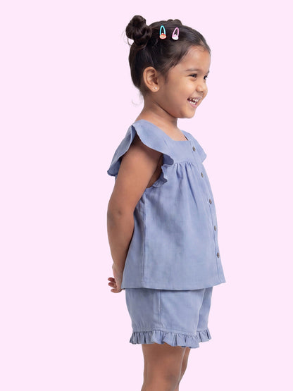 All Occasion Self Textured Coord Set for Girls (Blue)