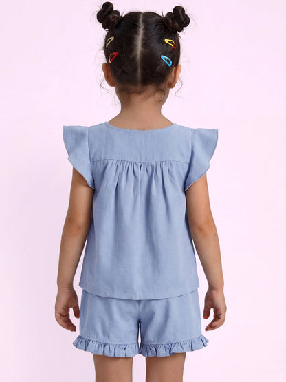 All Occasion Self Textured Coord Set for Girls (Blue)