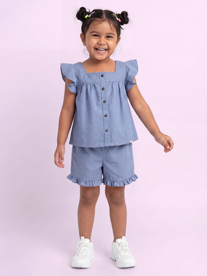 All Occasion Self Textured Coord Set for Girls (Blue)