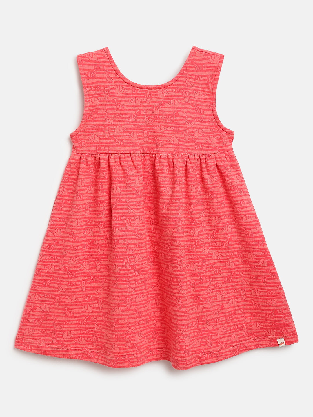 Animals in a Line Cross Back Dress for Girls (Pink)