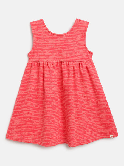 Animals in a Line Cross Back Dress for Girls (Pink)