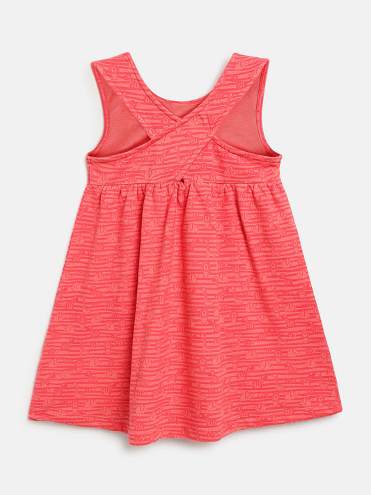 Animals in a Line Cross Back Dress for Girls (Pink)