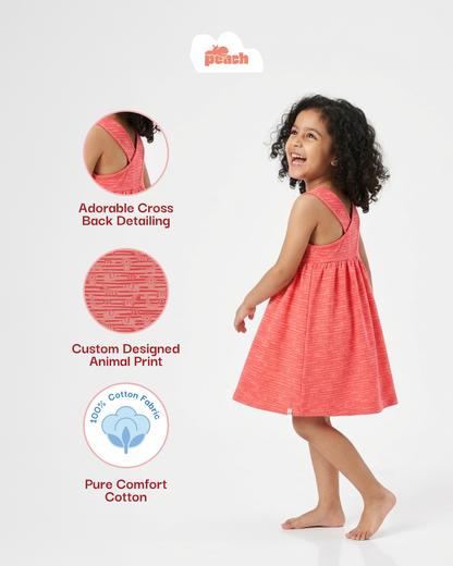 Animals in a Line Cross Back Dress for Girls (Pink)