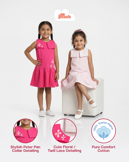 Peterpan Floral Sleeveless Dress for Girls (Fuchsia Pink)