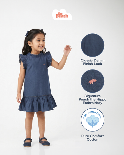 Soothing Stripes Frill Sleeves Dress for Girls (Green)