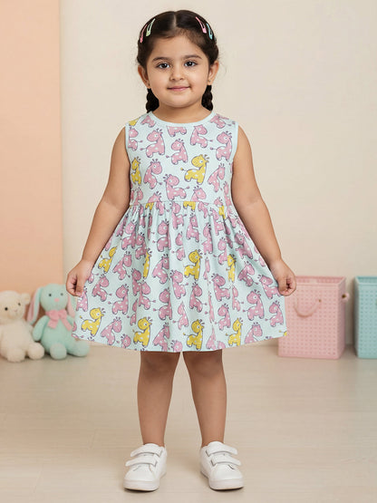 Breezy Day Printed Sleeveless Dress for Girls (Sky Blue)