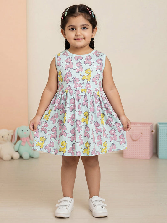 Breezy Day Printed Sleeveless Dress for Girls (Sky Blue)
