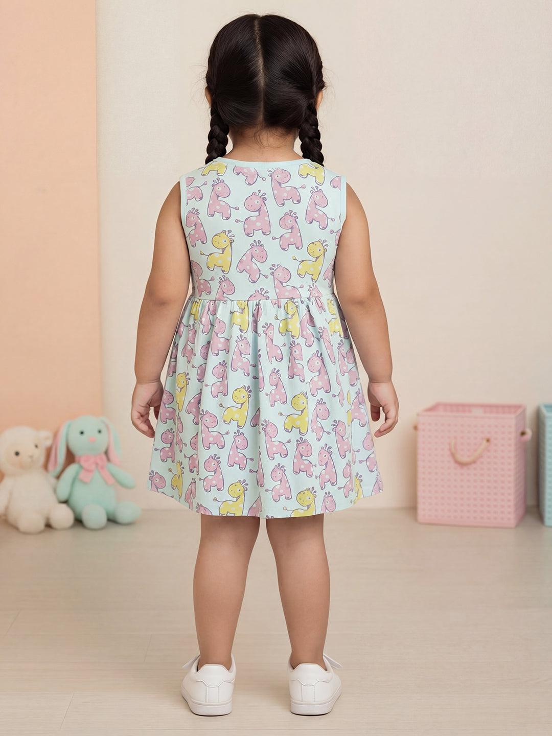 Breezy Day Printed Sleeveless Dress for Girls (Sky Blue)