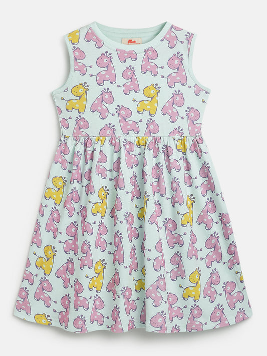 Breezy Day Printed Sleeveless Dress for Girls (Sky Blue)