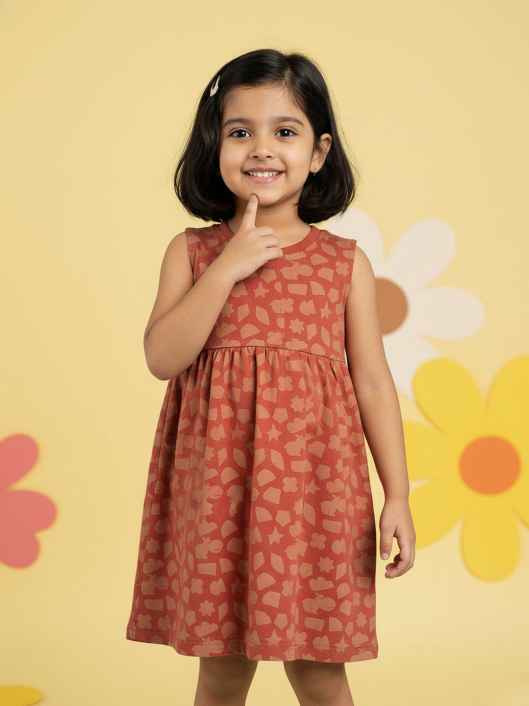 Breezy Day Printed Sleeveless Dress for Girls (Rust)