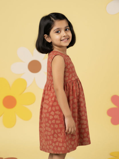 Breezy Day Printed Sleeveless Dress for Girls (Rust)