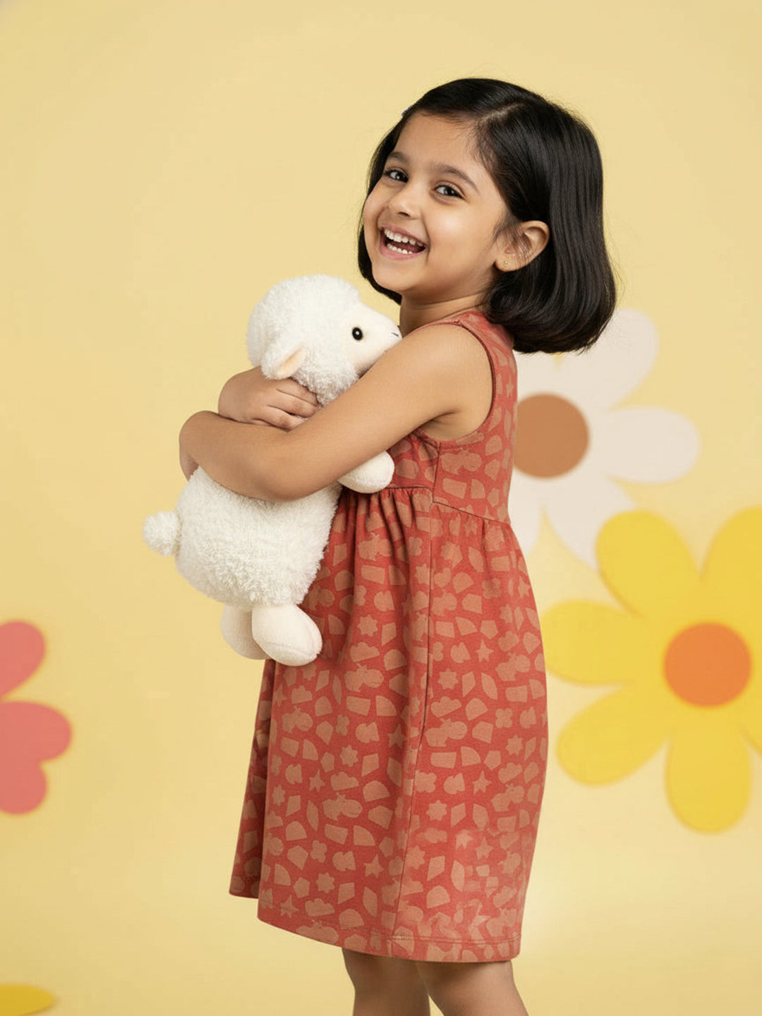Breezy Day Printed Sleeveless Dress for Girls (Rust)