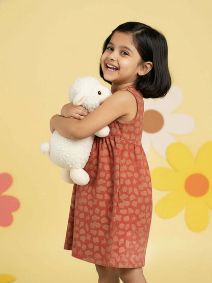Breezy Day Printed Sleeveless Dress for Girls (Rust)