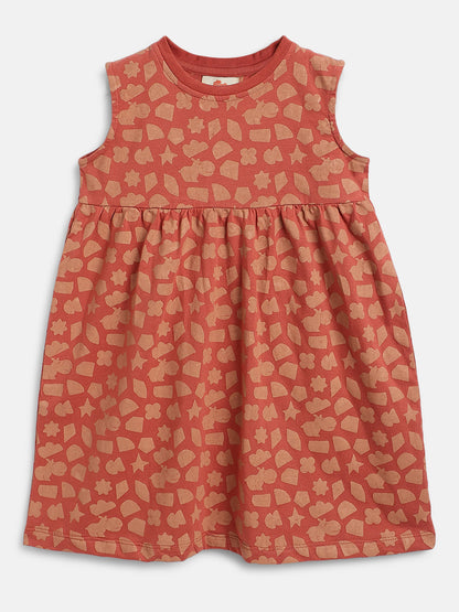 Breezy Day Printed Sleeveless Dress for Girls (Rust)