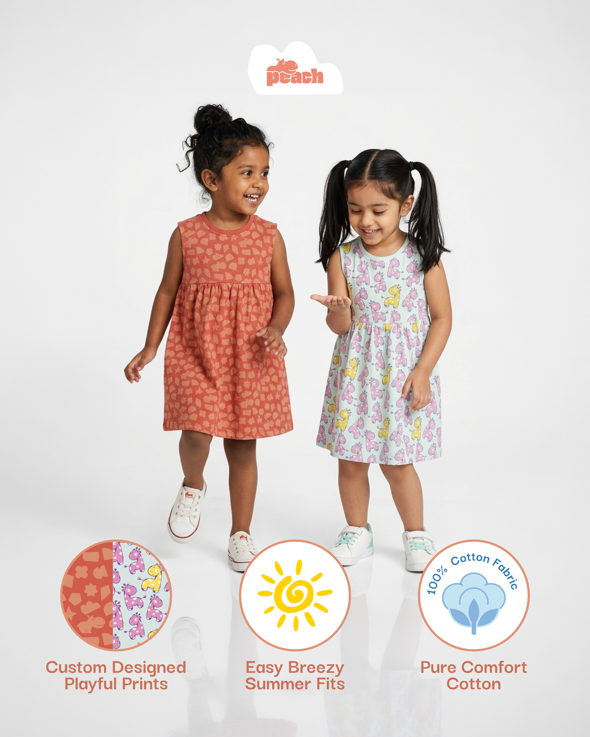Breezy Day Printed Sleeveless Dress for Girls (Sky Blue)