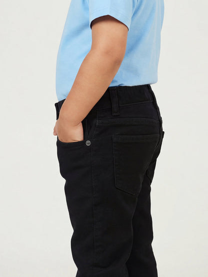 Black Cotton Slim Fit Stretchable Jeans for Boys