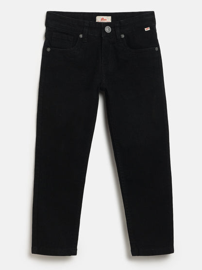 Black Cotton Slim Fit Stretchable Jeans for Boys