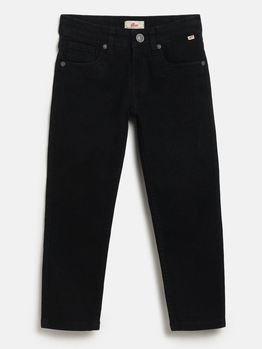 Black Cotton Slim Fit Stretchable Jeans for Boys