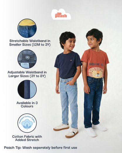 Black Cotton Slim Fit Stretchable Jeans for Boys