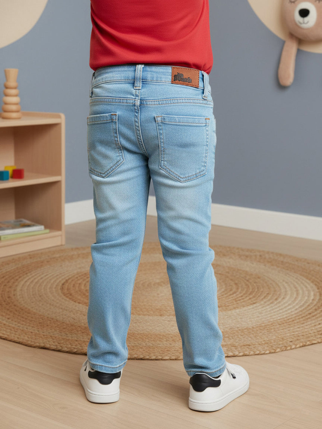 Light Blue Cotton Slim Fit Stretchable Jeans for Boys