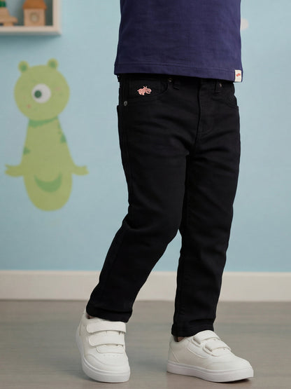 Black Cotton Relaxed Fit Jeans for Boys