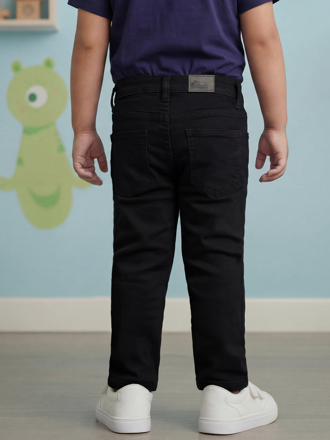 Black Cotton Relaxed Fit Jeans for Boys