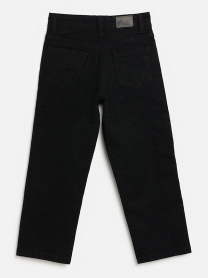 Black Cotton Relaxed Fit Jeans for Boys