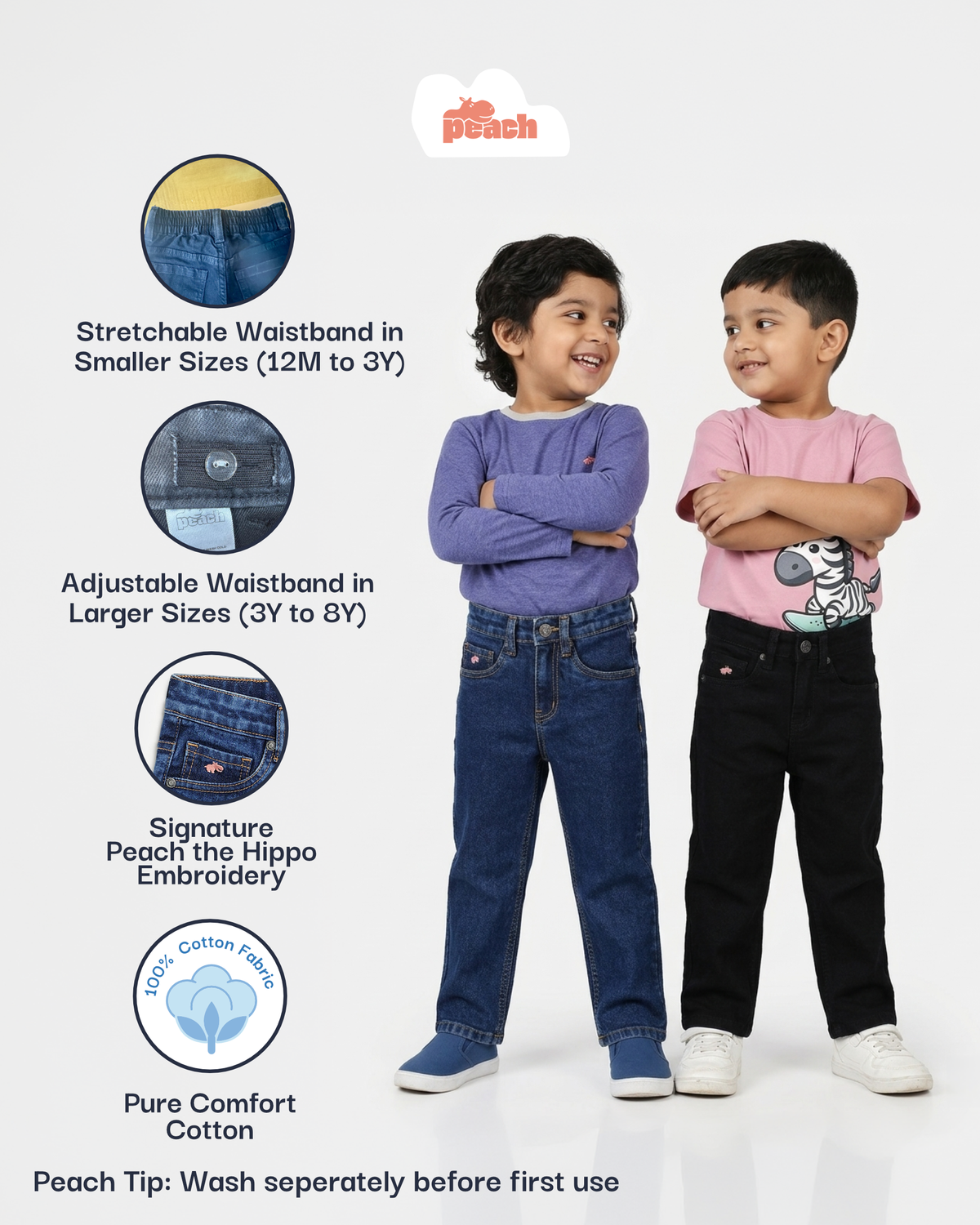 Black Cotton Relaxed Fit Jeans for Boys