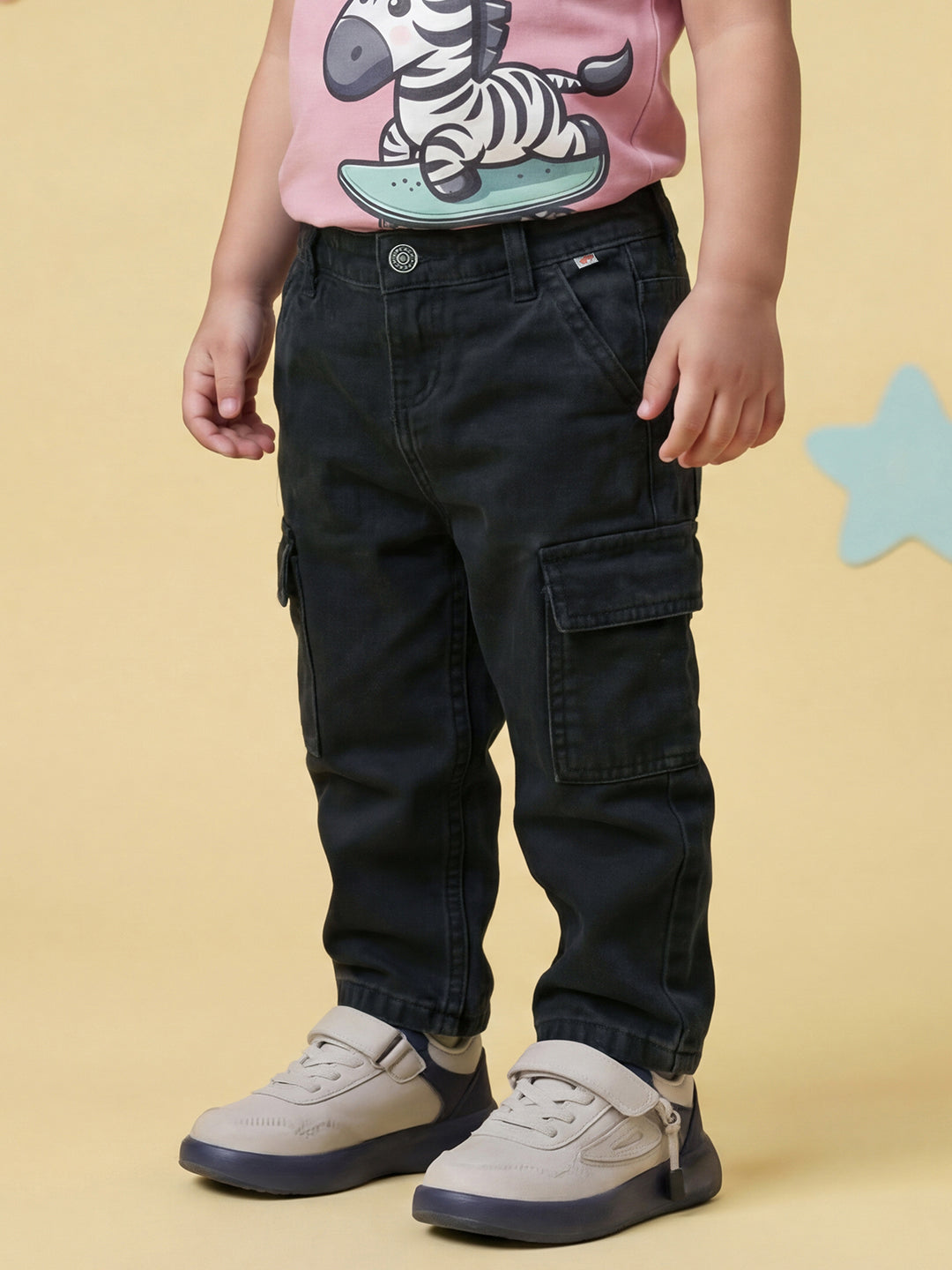Black 100% Cotton Functional and Stylish Cargo Jeans for Boys
