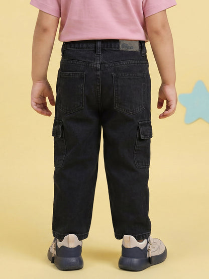 Black 100% Cotton Functional and Stylish Cargo Jeans for Boys