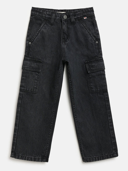 Black 100% Cotton Functional and Stylish Cargo Jeans for Boys