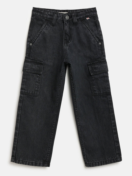 Black 100% Cotton Functional and Stylish Cargo Jeans for Boys