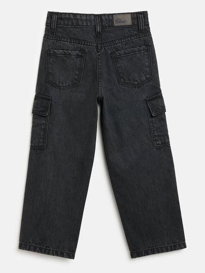 Black 100% Cotton Functional and Stylish Cargo Jeans for Boys