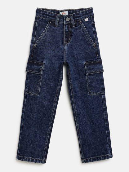 Indigo 100% Cotton Functional and Stylish Cargo Jeans for Boys