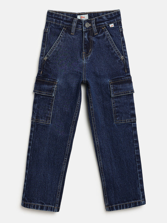 Indigo 100% Cotton Functional and Stylish Cargo Jeans for Boys