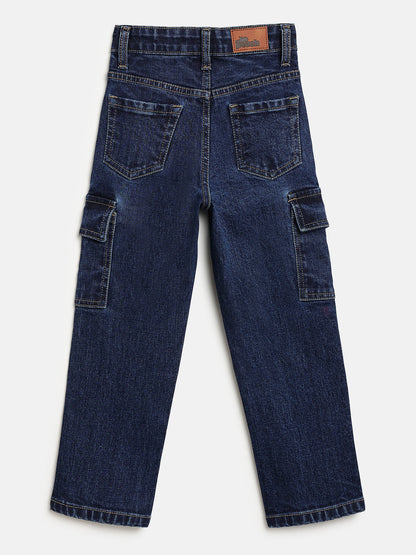 Indigo 100% Cotton Functional and Stylish Cargo Jeans for Boys