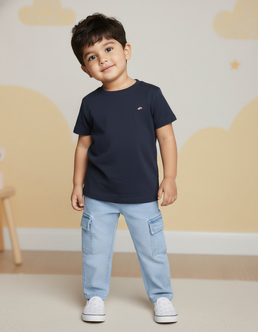 Light Blue 100% Cotton Functional and Stylish Cargo Jeans for Boys