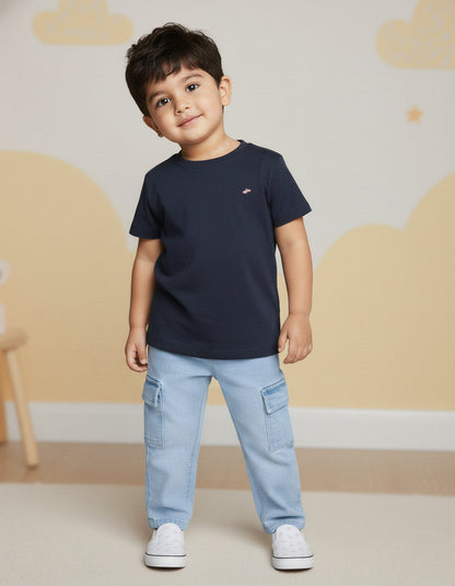 Light Blue 100% Cotton Functional and Stylish Cargo Jeans for Boys